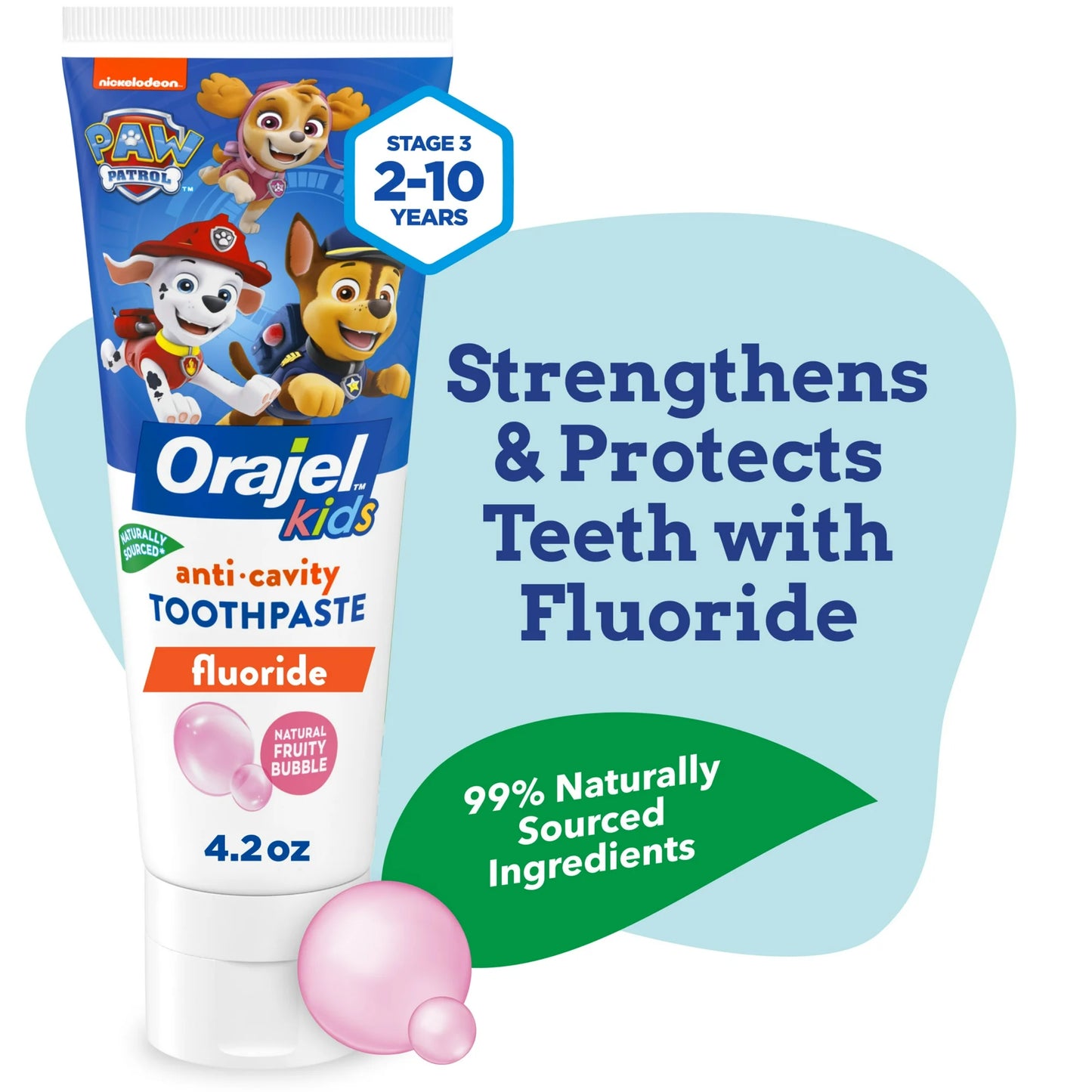 Orajel Kids Paw Patrol Anti- Cavity Fluoride Toothpaste, Natural Fruity Bubble Flavor